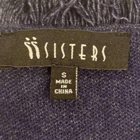 ❤️Last Chance II Sisters longline indigo fringe sweater vest size S - Picture 6 of 9